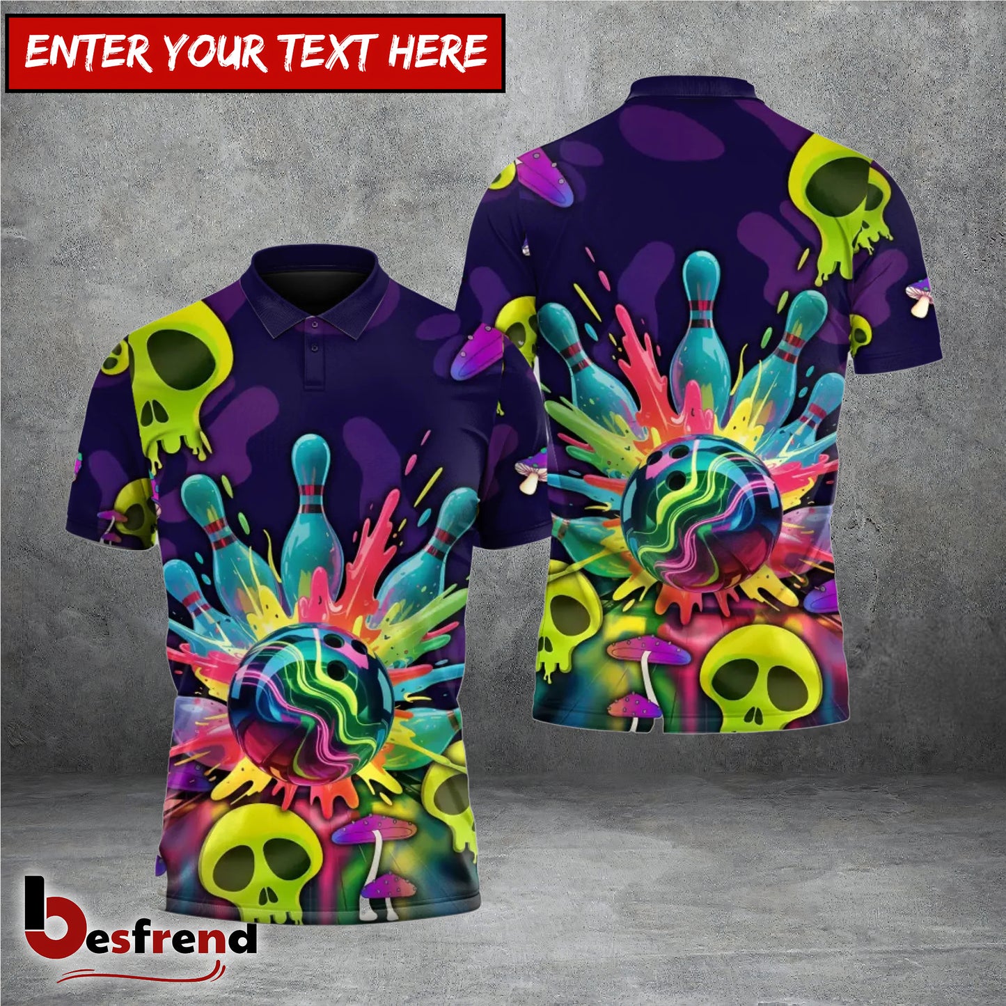 Besfrend Neon Bowling Skull 3D Shirt