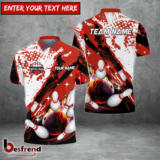 Besfrend Paint Slash Flame Bowling And Pins Customized Name 3D Shirt  Colors