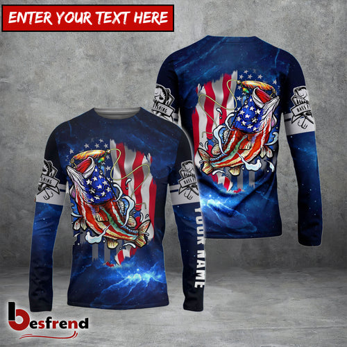 Besfrend Personalized Bass Fishing 3D American Flag Patriotic Shirts