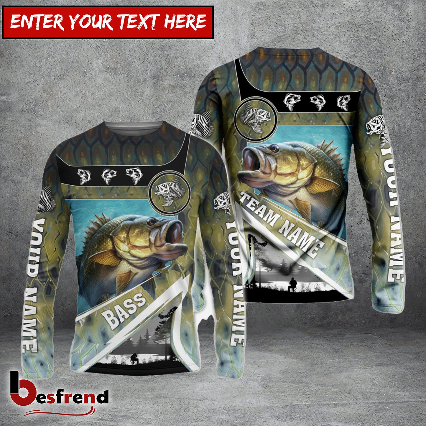 Besfrend Personalized Bass Fishing Art Line Sport Fishing Shirts