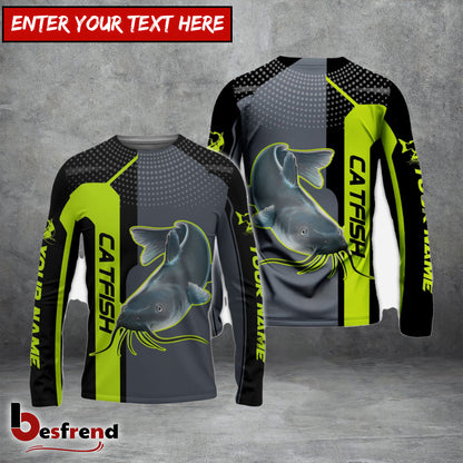Besfrend Personalized Catfish Fishing Green Line Sport Jersey Fishing Shirts