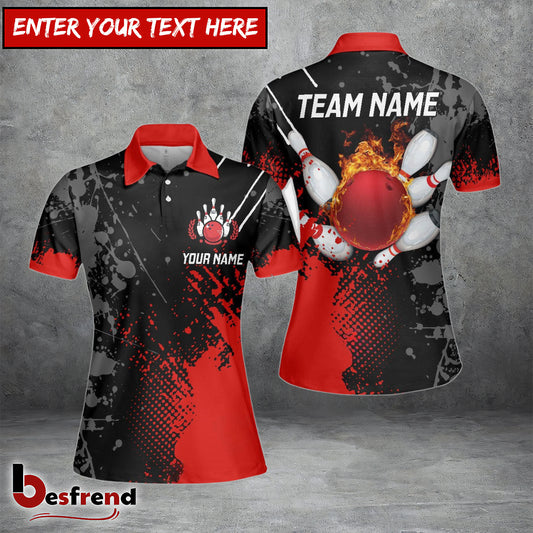 Besfrend Personalized Name Paint Fire Bowling And Pins Multicolor 3D Women Shirt