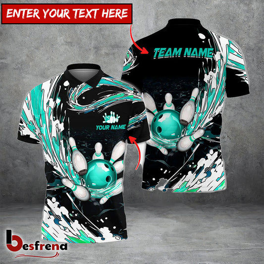 Besfrend Personalized Name Waves Bowling And Pins Multicolor 3D Shirt