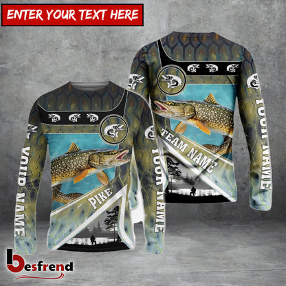 Besfrend Personalized Pike Fishing Art Line Sport Fishing Shirts
