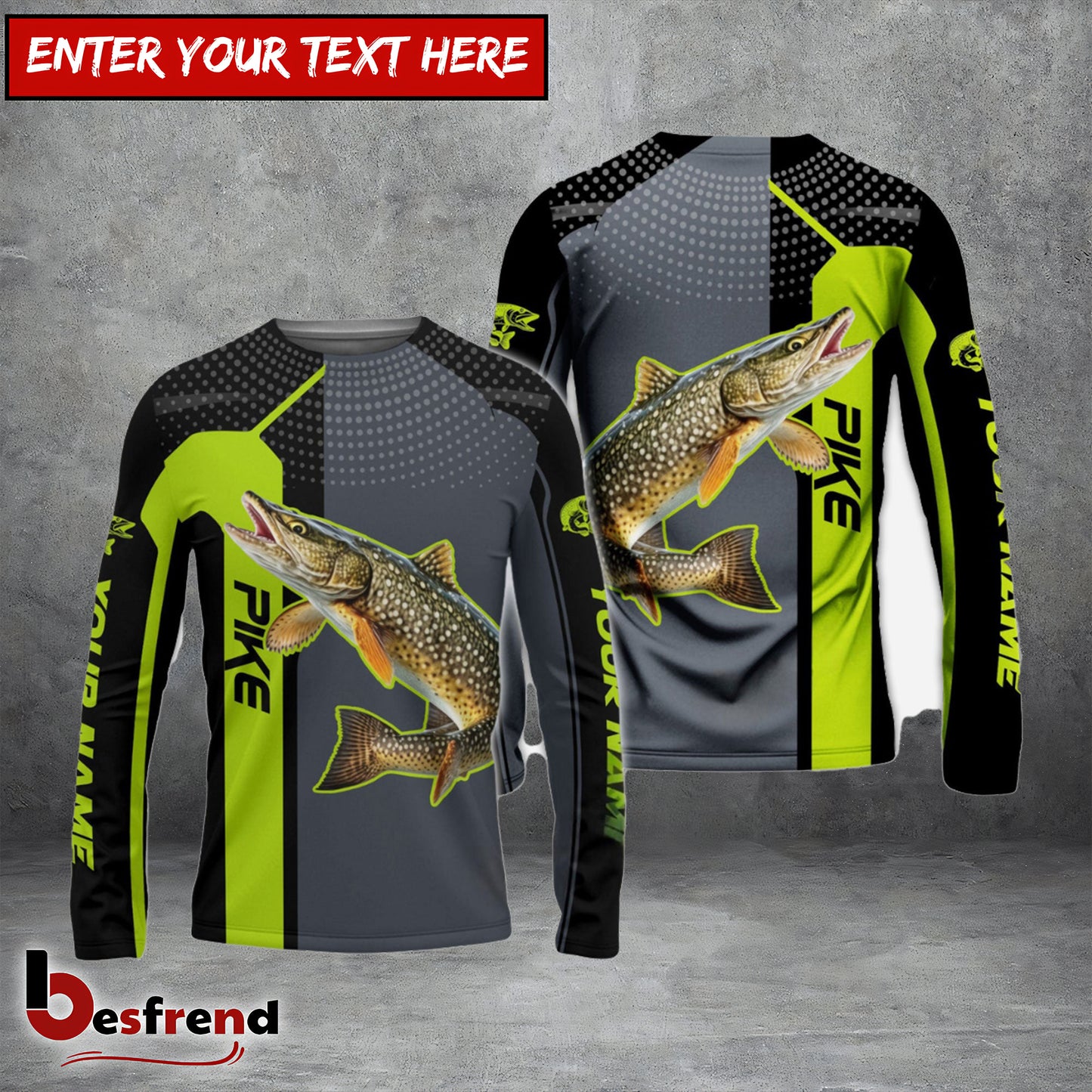 Besfrend Personalized Pike Fishing Green Line Sport Jersey Fishing Shirts