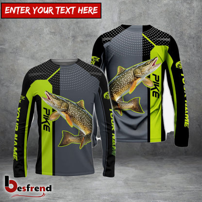 Besfrend Personalized Pike Fishing Green Line Sport Jersey Fishing Shirts