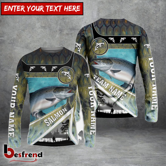 Besfrend Personalized Salmon Fishing Art Line Sport Fishing Shirts
