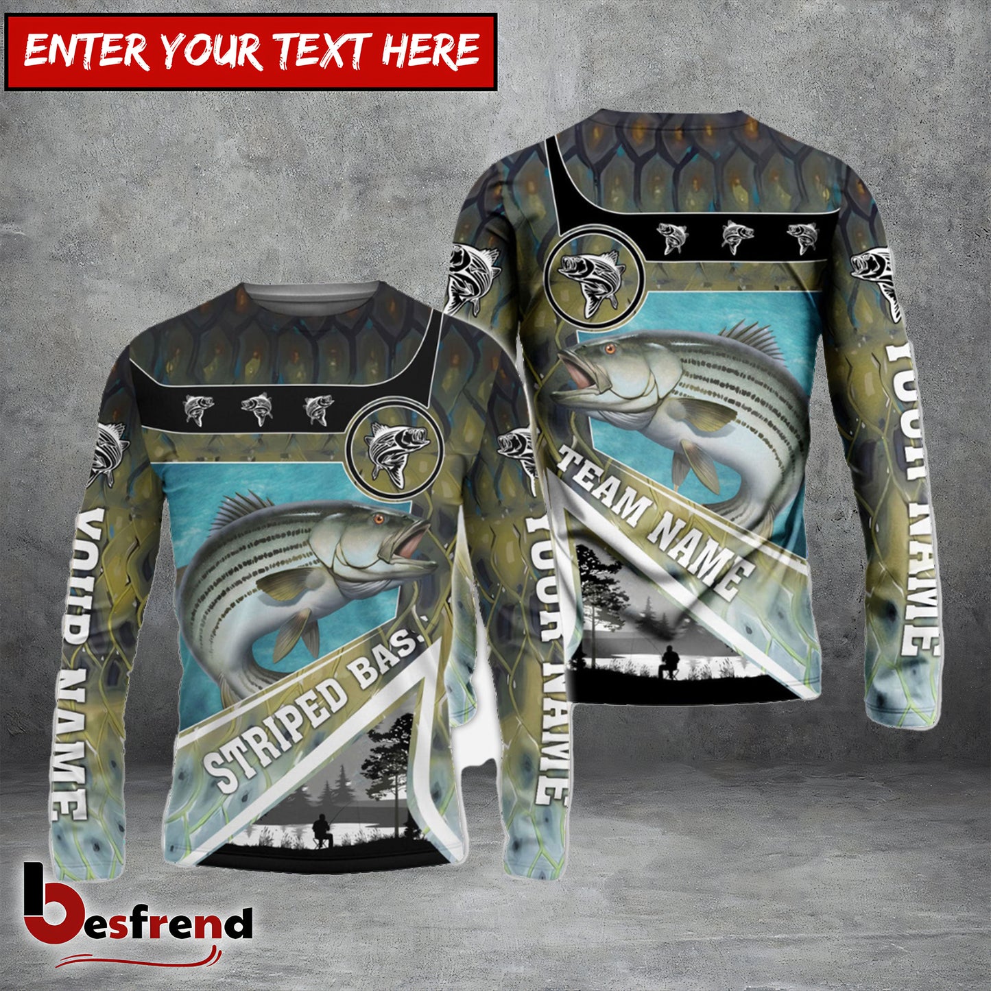 Besfrend Personalized Striped Bass Fishing Art Line Sport Fishing Shirts