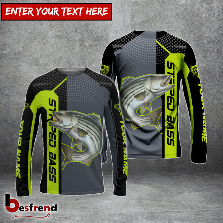 Besfrend Personalized Striped Bass Fishing Green Line Sport Jersey Fishing Shirts
