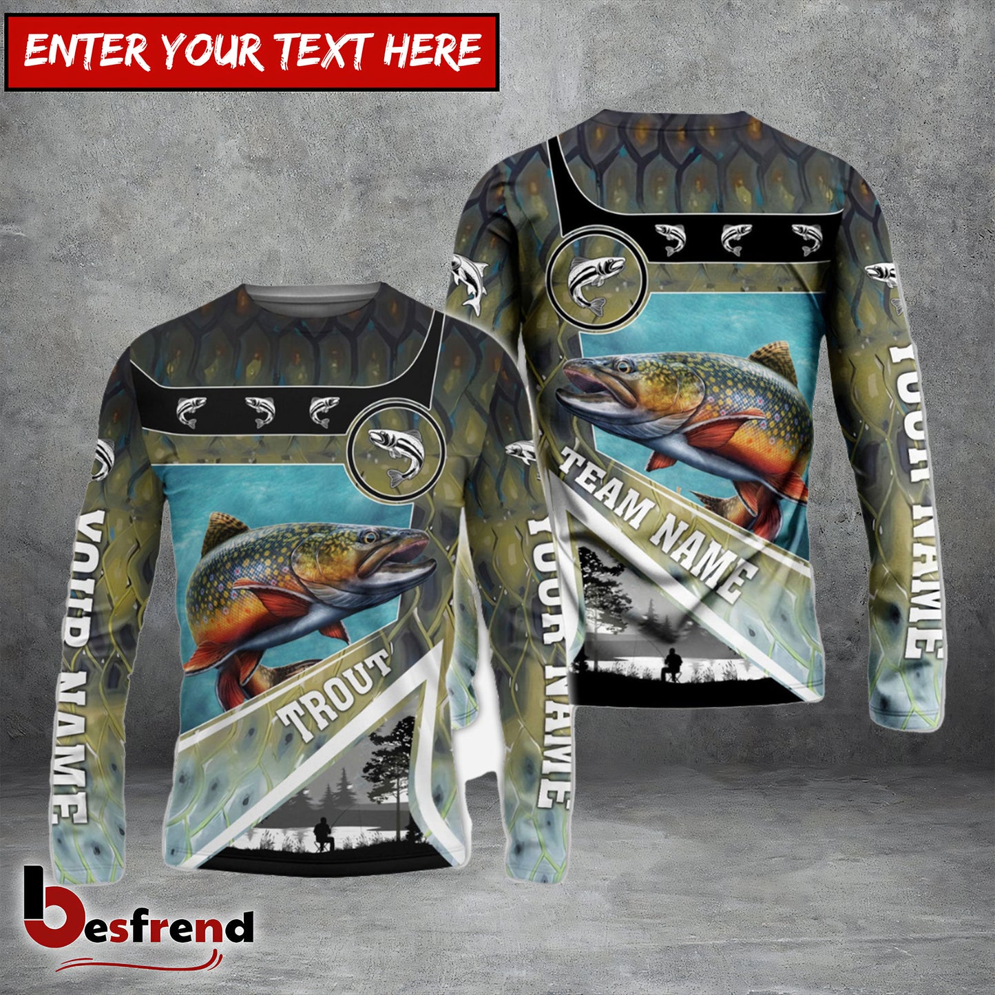 Besfrend Personalized Trout Fishing Art Line Sport Fishing Shirts