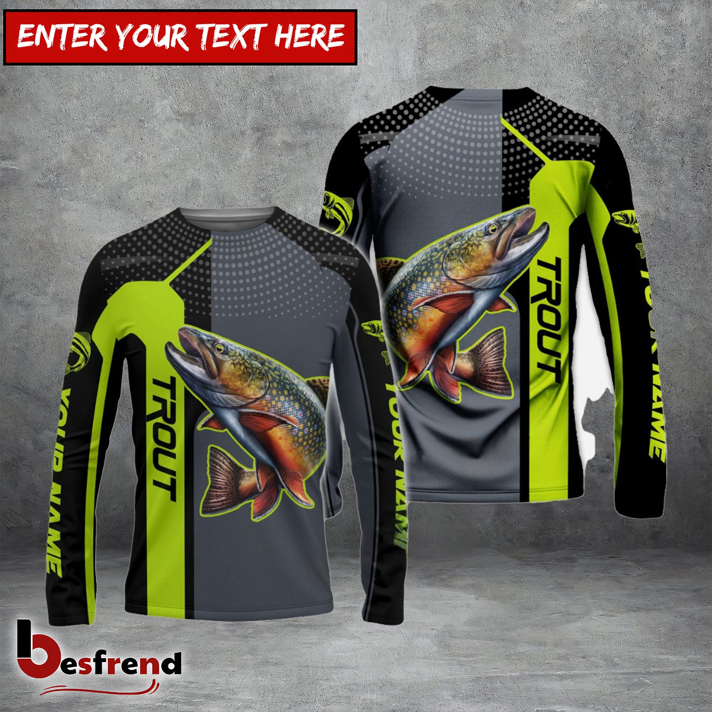 Besfrend Personalized Trout Fishing Green Line Sport Jersey Fishing Shirts