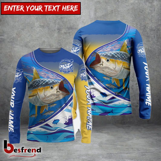 Besfrend Personalized Tuna Fishing Scales Blue Camo Long Sleeve Fishing Shirts Tuna Saltwater Fishing