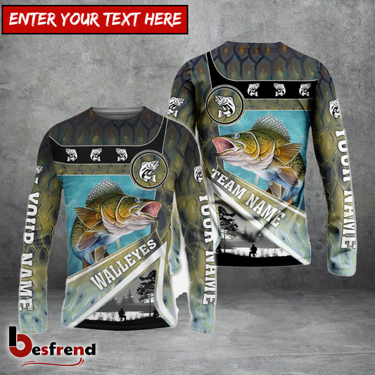 Besfrend Personalized Walleye Fishing Art Line Sport Fishing Shirts
