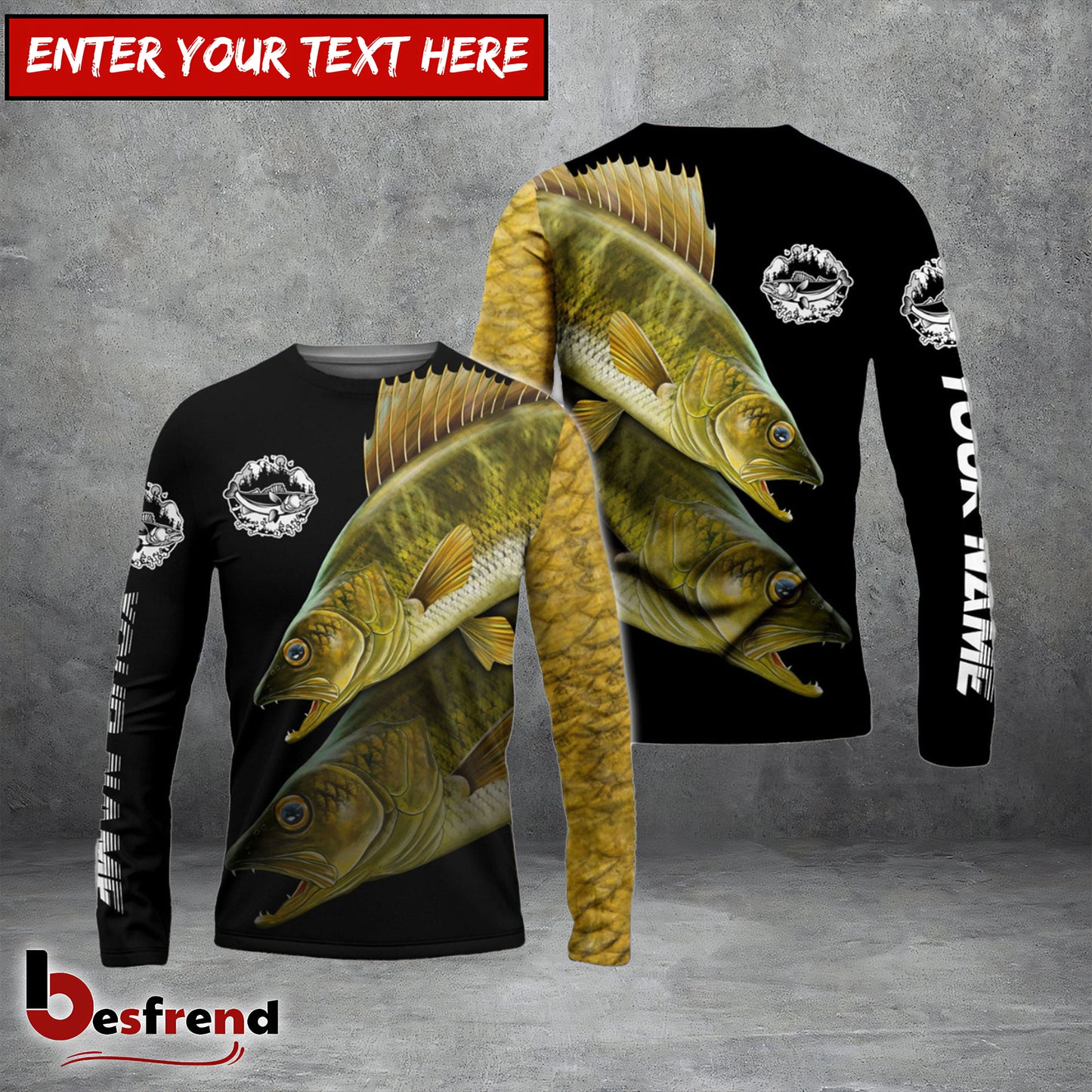 Besfrend Personalized Walleye Fishing Custom Name 3D Shirts