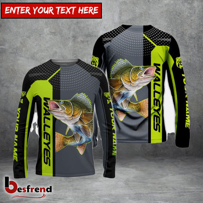 Besfrend Personalized Walleye Fishing Green Line Sport Jersey Fishing Shirts