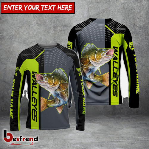 Besfrend Personalized Walleye Fishing Green Line Sport Jersey Fishing Shirts