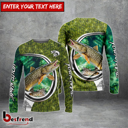 Besfrend Pike Fishing Hook Green Custom Long Sleeves Fishing Shirt