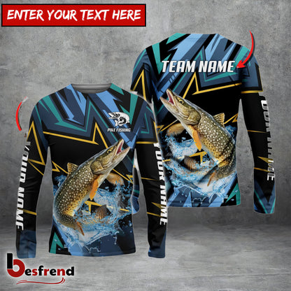 Besfrend Pike Fishing Lightning Pattern Sport Custom Name  Team Name 3D Shirts
