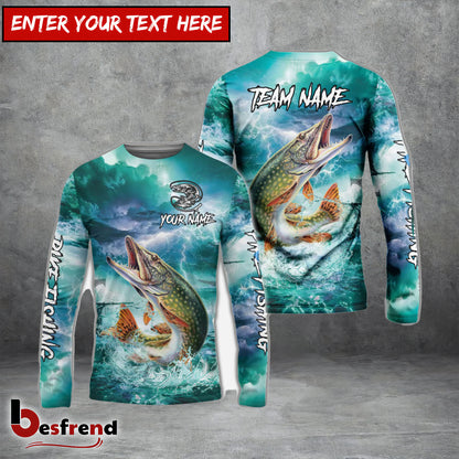 Besfrend Pike Fishing Teal Thunderstorm Name  Team Name 3D Shirts