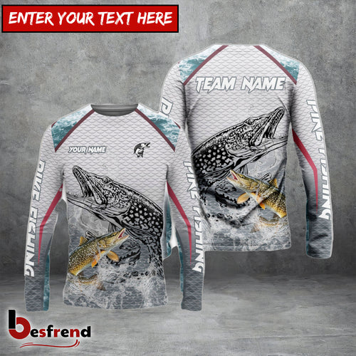 Besfrend Pike Fishing White Fin Water Silhouette Sport Custom Name  Team Name 3D Shirts