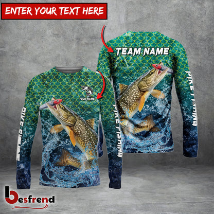 Besfrend Pike Fishing Yellow Fin Sport Custom Name  Team Name 3D Shirts