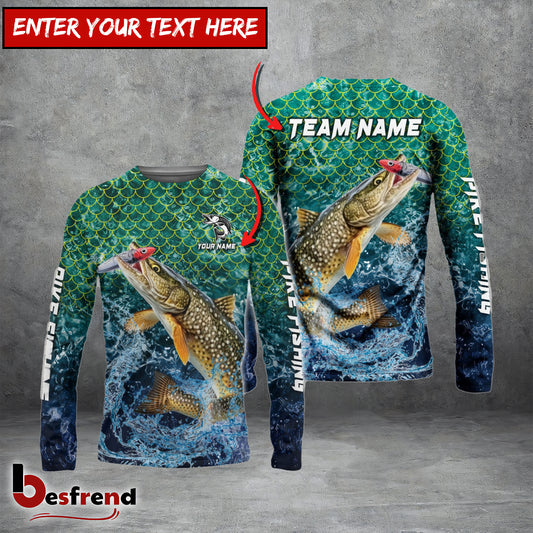 Besfrend Pike Fishing Yellow Fin Sport Custom Name  Team Name 3D Shirts