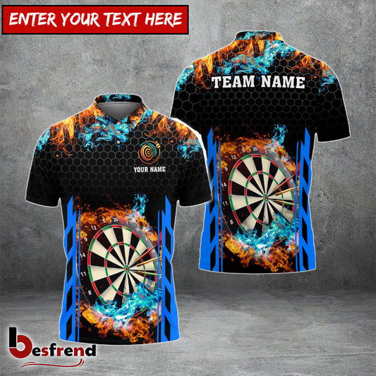 Besfrend Red and Blur Fire Dart Board Personalized Name Team Name 3D Shirt