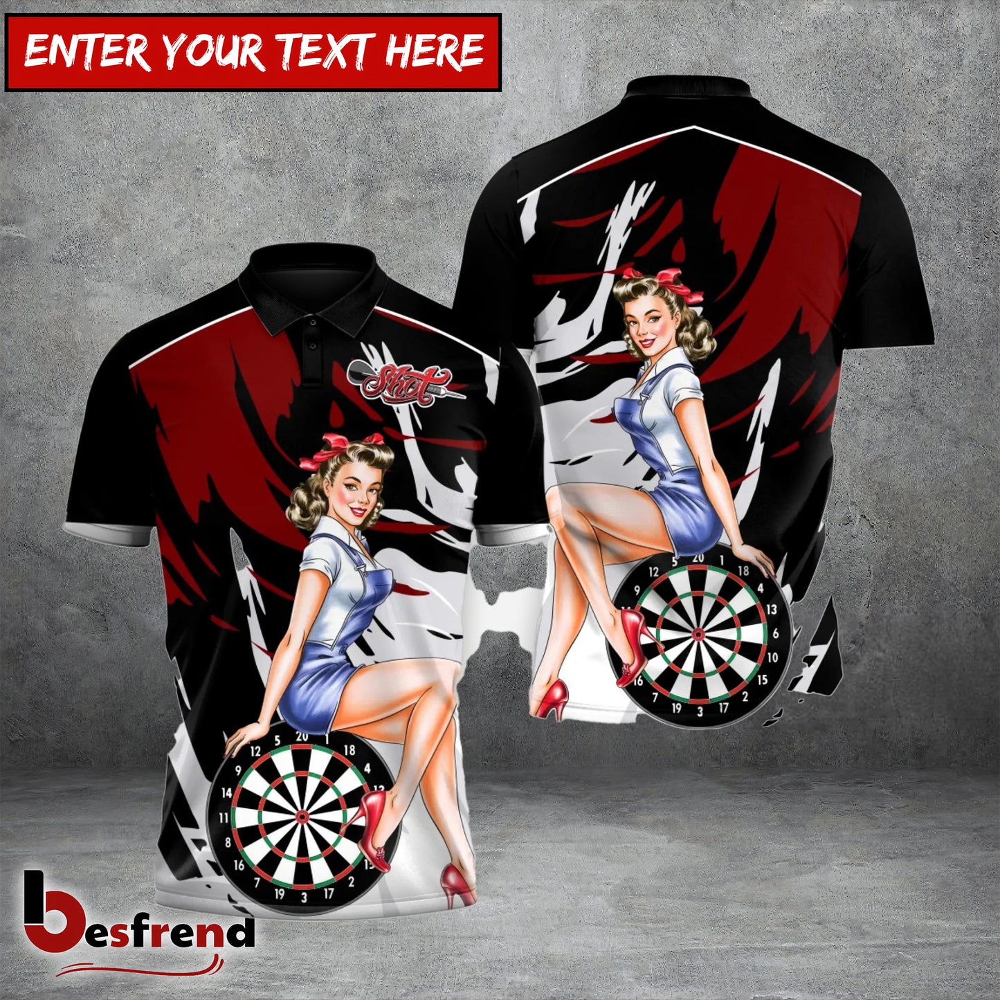 Besfrend Retro Dart Diva Pin-Up Performance 3D Shirt