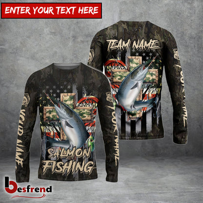 Besfrend Salmon Fishing American Flag Camo Cross Gear Custom Name  Team Name 3D Shirts
