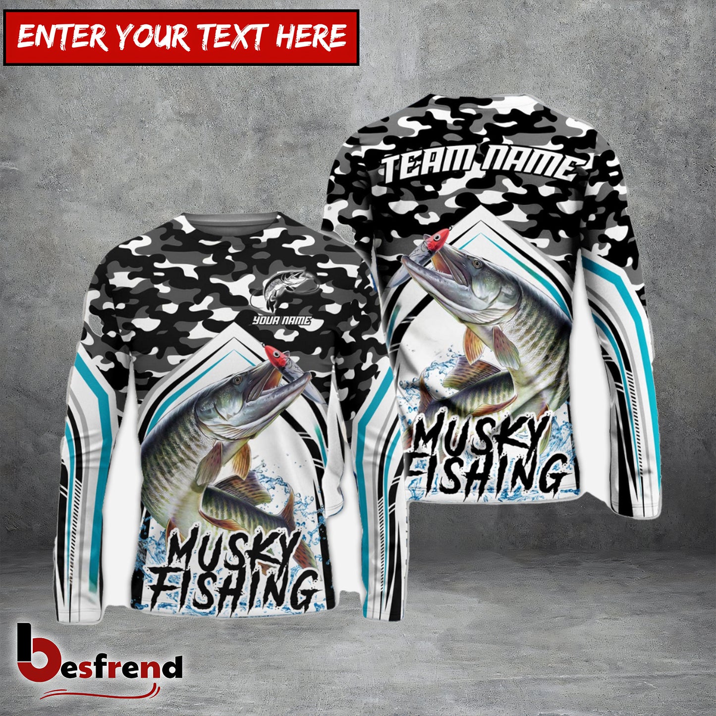 Besfrend Salmon Fishing Black Camo Sport Custom Name  Team Name 3D Shirts