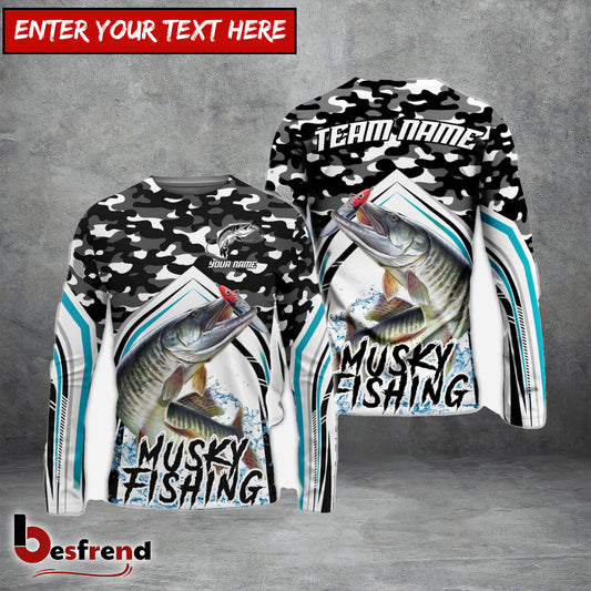 Besfrend Salmon Fishing Black Camo Sport Custom Name  Team Name 3D Shirts