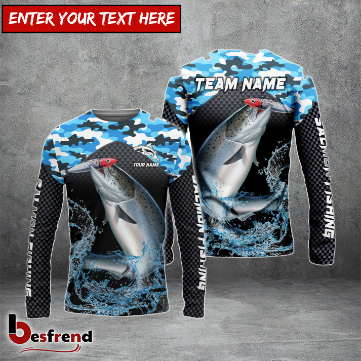 Besfrend Salmon Fishing Blue Camo Sport Custom Name  Team Name 3D Shirts
