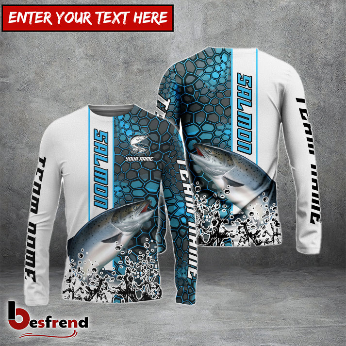 Besfrend Salmon Fishing Blue Fin Bling Camo Sport Custom Name  Team Name 3D Shirts
