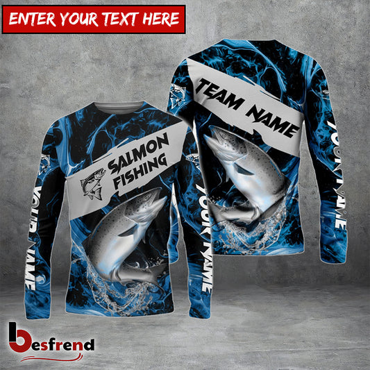 Besfrend Salmon Fishing Blue Lava Sport Custom Name  Team Name 3D Shirts