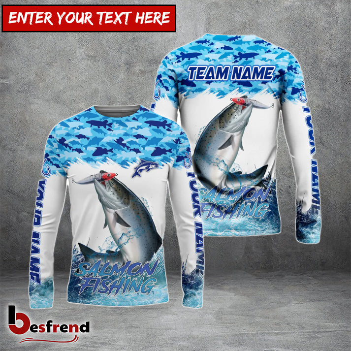 Besfrend Salmon Fishing Blue Water Camo Custom Name  Team Name 3D Shirts