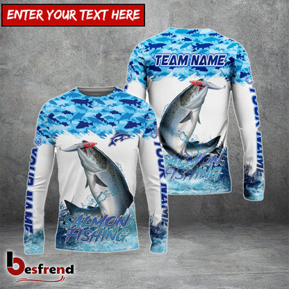 Besfrend Salmon Fishing Blue Water Camo Custom Name  Team Name 3D Shirts