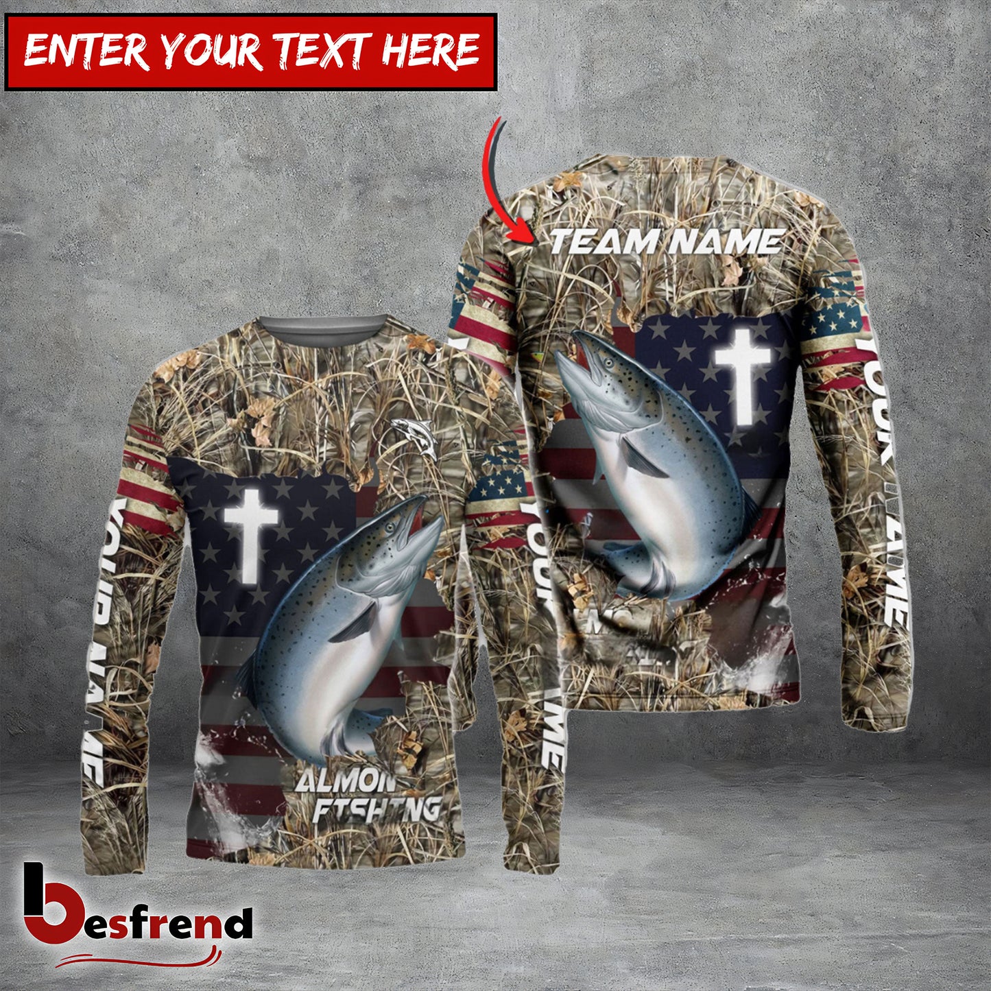 Besfrend Salmon Fishing Cross Camo Custom Name  Team Name 3D Shirts