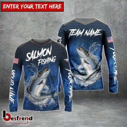 Besfrend Salmon Fishing Dark Blue American Sport Custom Name  Team Name 3D Shirts