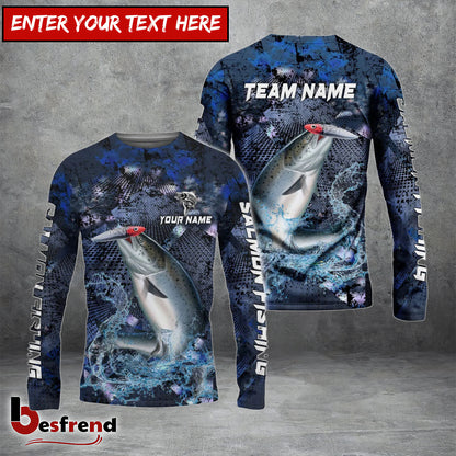 Besfrend Salmon Fishing Dark Blue Camouflage Custom Name  Team Name 3D Shirts
