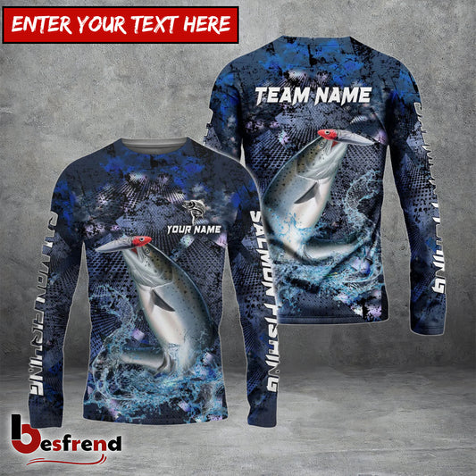 Besfrend Salmon Fishing Dark Blue Camouflage Custom Name  Team Name 3D Shirts