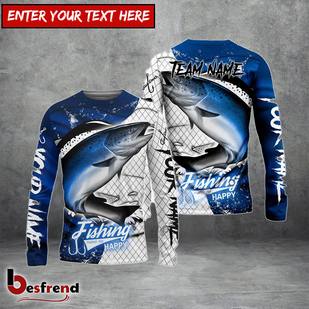 Besfrend Salmon Fishing Dark Blue Skin Sport Custom Name  Team Name 3D Shirts