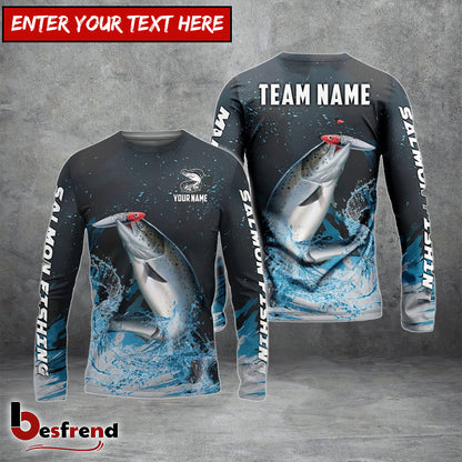 Besfrend Salmon Fishing Dark Blue Sport Custom Name  Team Name 3D Shirts