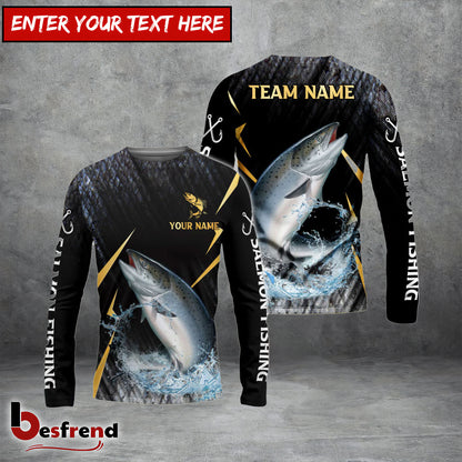 Besfrend Salmon Fishing Golden With Skinfish Pattern Custom Name  Team Name 3D Shirts
