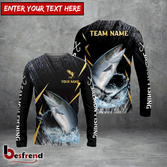 Besfrend Salmon Fishing Golden With Skinfish Pattern Custom Name  Team Name 3D Shirts