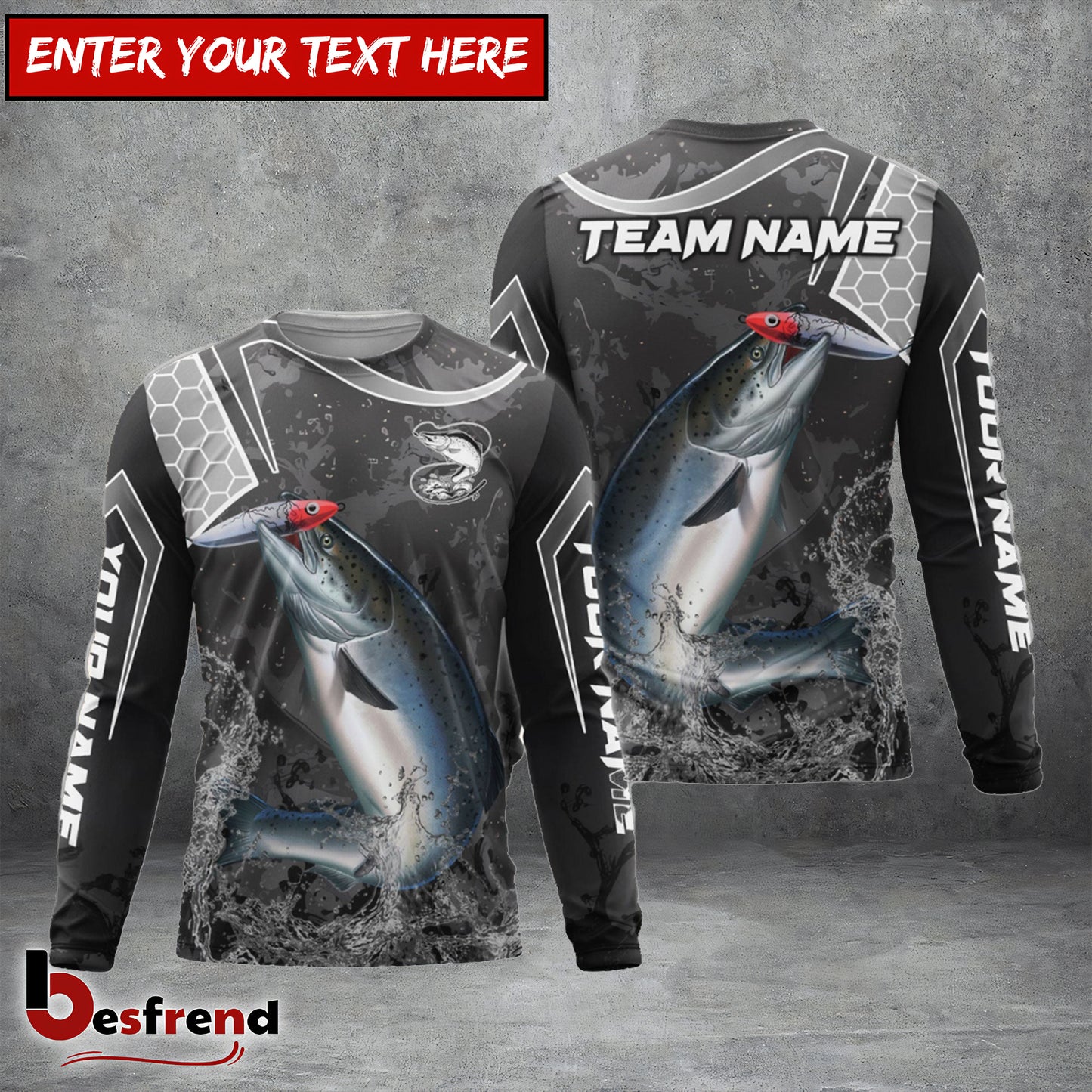 Besfrend Salmon Fishing Gray Camo Sport Custom Name  Team Name 3D Shirts