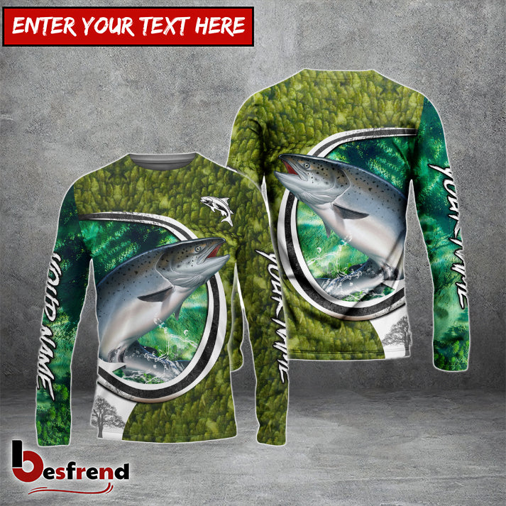 Besfrend Salmon Fishing Hook Green Custom Long Sleeves Fishing Shirt