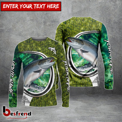 Besfrend Salmon Fishing Hook Green Custom Long Sleeves Fishing Shirt
