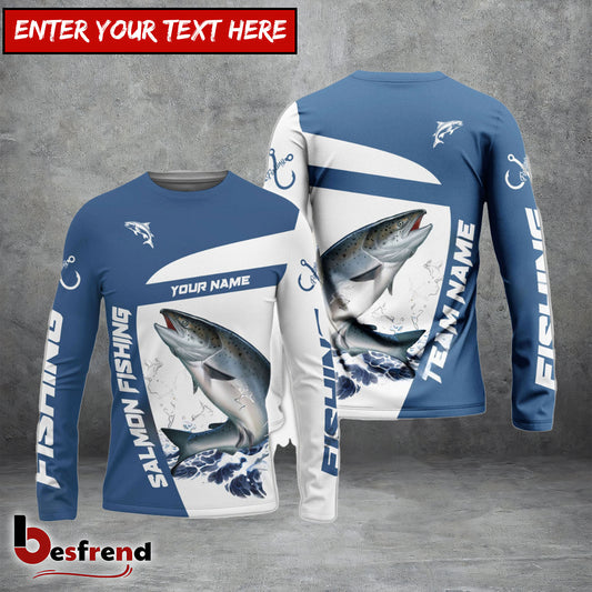 Besfrend Salmon Fishing Light Navy Sport Custom Name  Team Name 3D Shirts