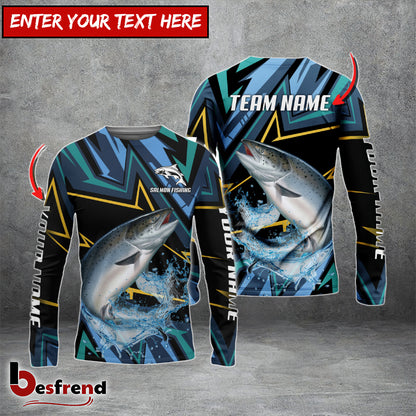 Besfrend Salmon Fishing Lightning Pattern Sport Custom Name  Team Name 3D Shirts