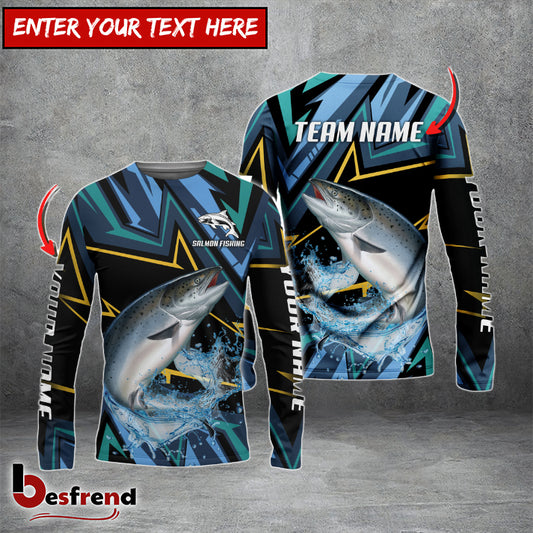 Besfrend Salmon Fishing Lightning Pattern Sport Custom Name  Team Name 3D Shirts